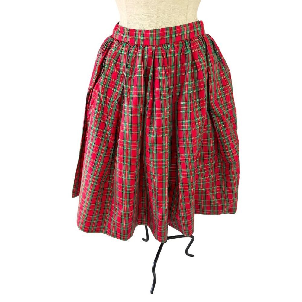 Vintage Plaid Taffeta Skirt Womens Size Small Crinoline Red High Waisted Holiday